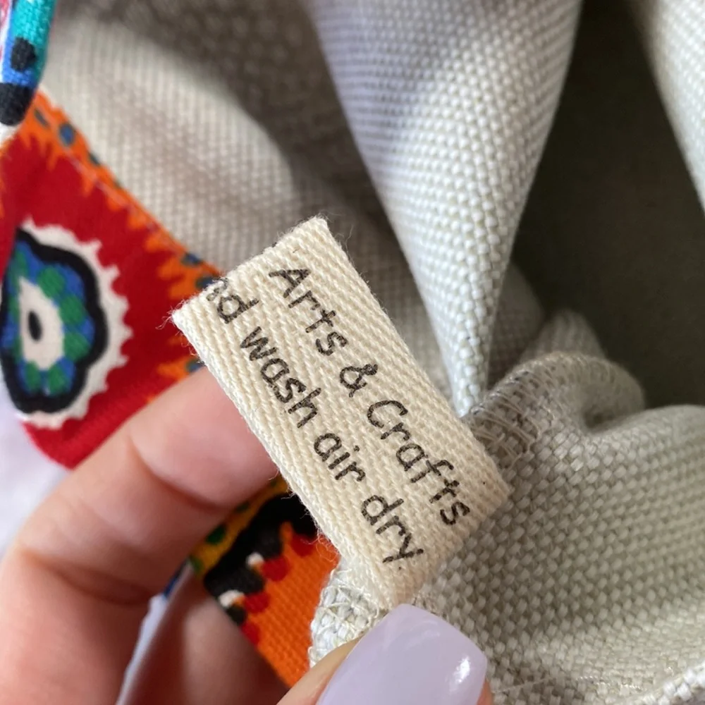 Kimbleberries • Boho Mixed Print Pom Pom Crossbody Canvas Bag